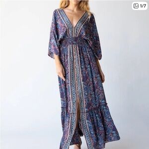 NATURAL LIFE Navy & Teal Paisley V-Neck Maxi Dress